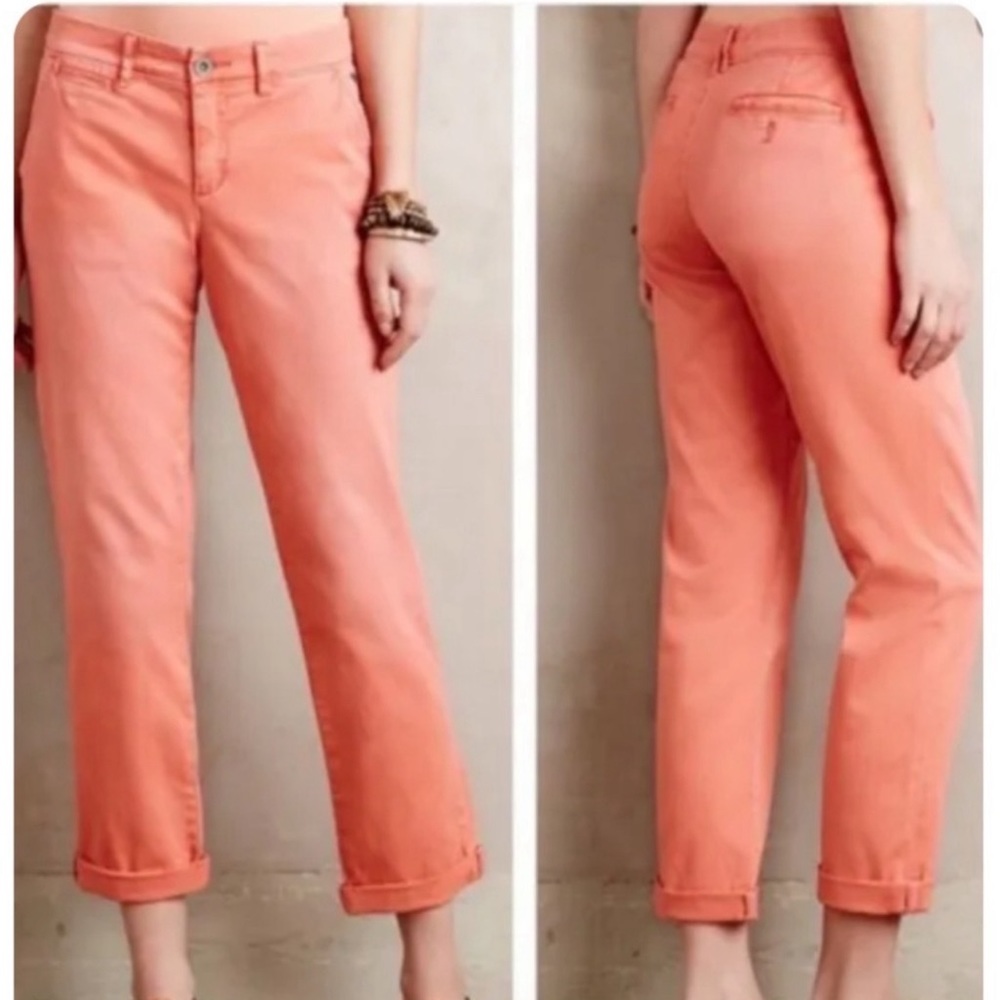 Anthropologie Coral Orange Cropped Straight-Leg Pants